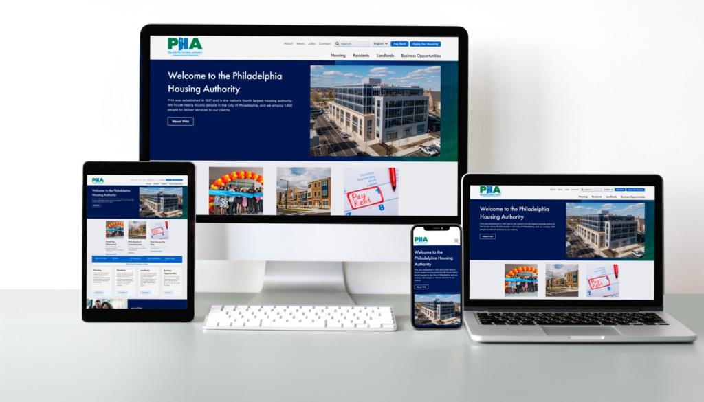 PHA website homepage shown on tablet, desktop, mobile, laptop